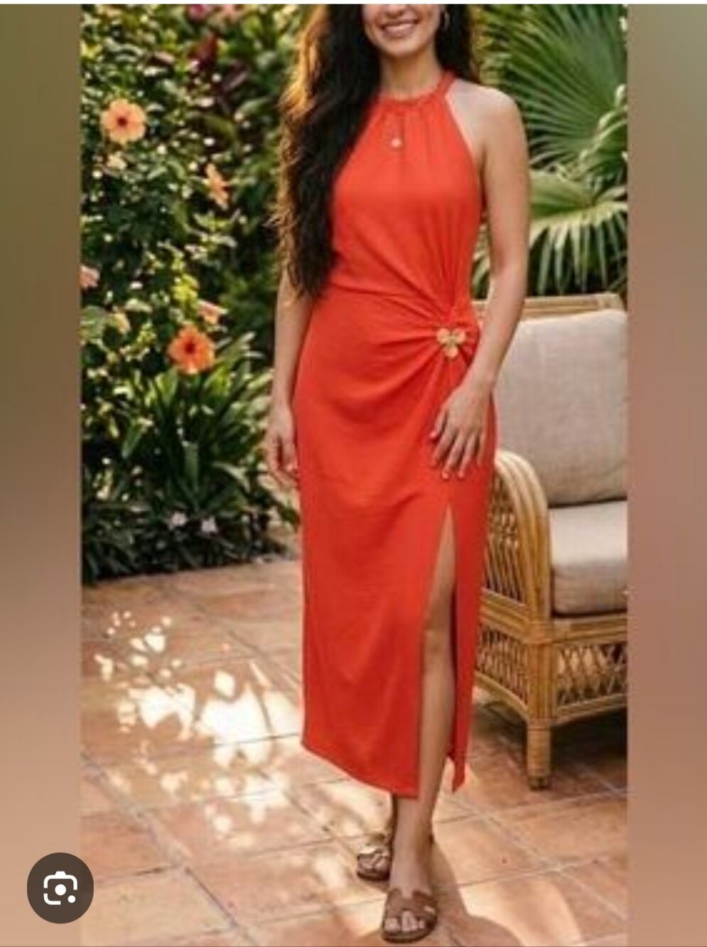 Zara NWT Orange Halter Maxi Dress Flower Detail Size Small Shell Detail